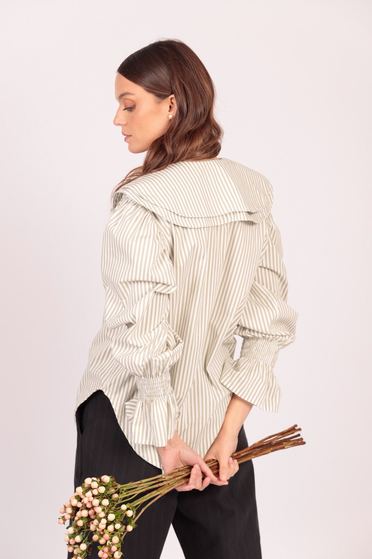 Camisa Naj (rayas pistacho con blanco)