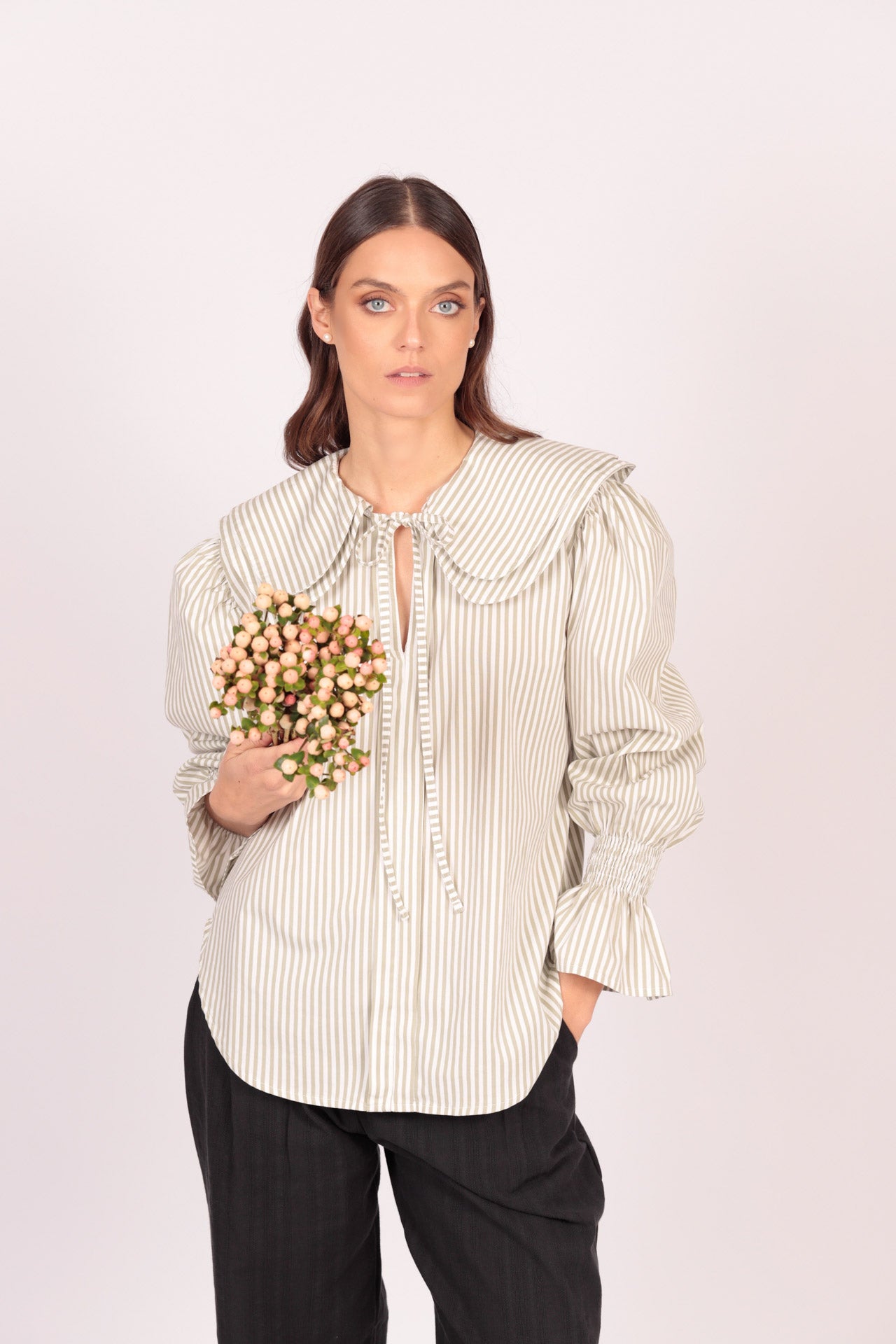 Camisa Naj (rayas pistacho con blanco)