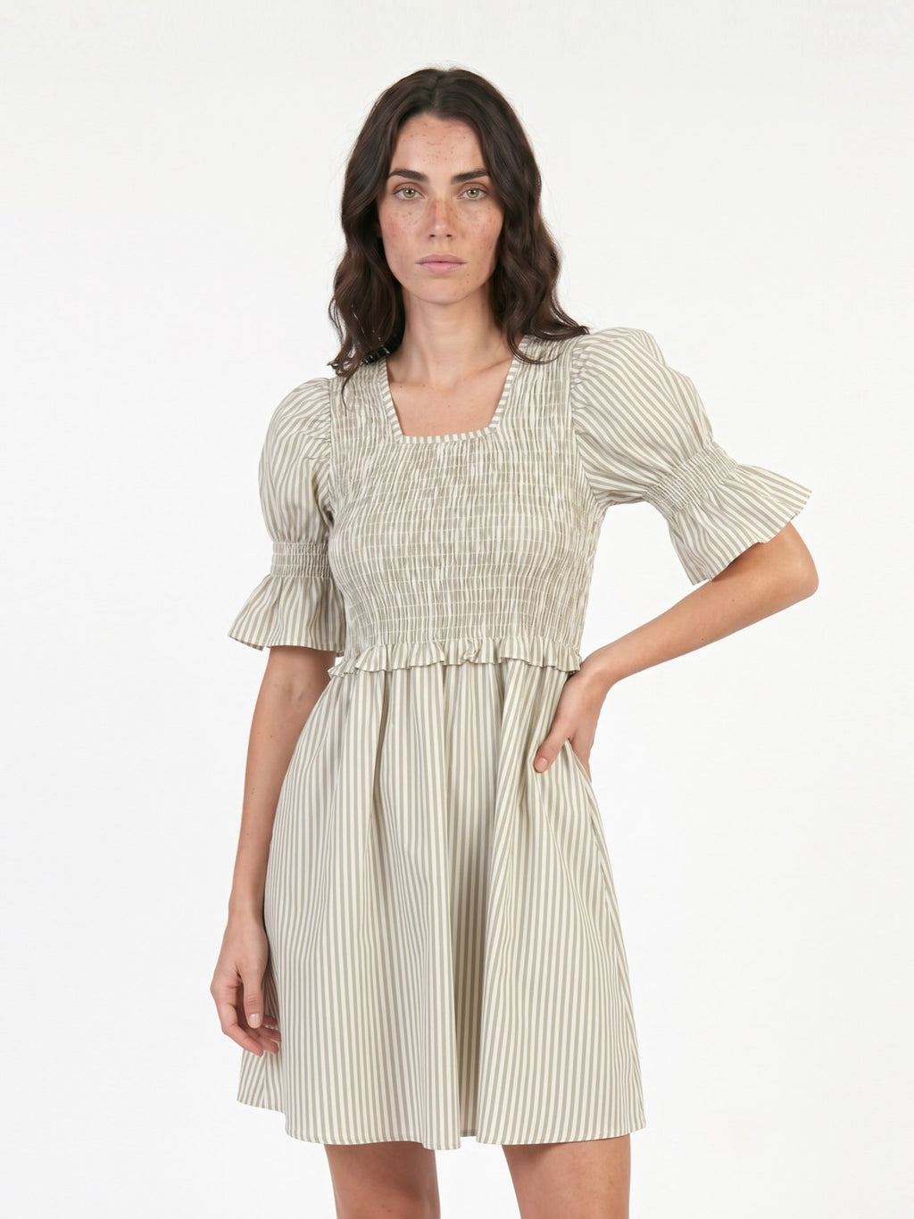 Vestido Noi (rayas pistacho con blanco)