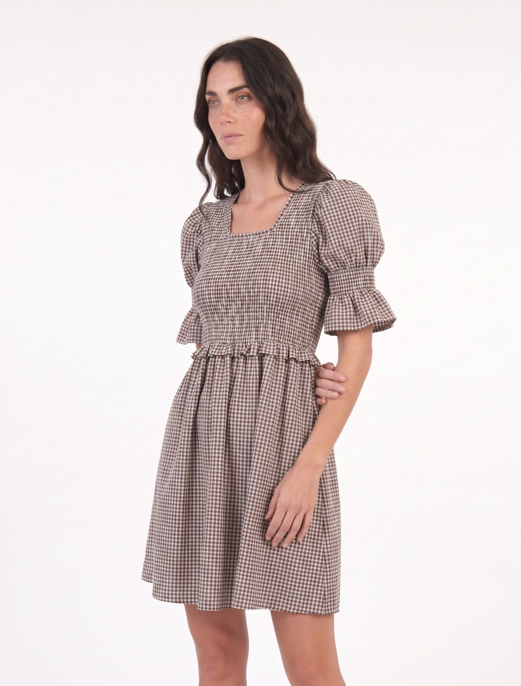 Vestido Noi (cuadros cafes con blanco)